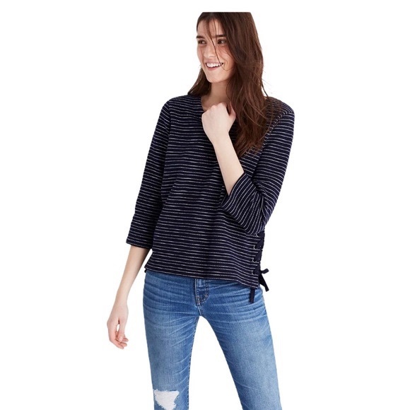 Madewell Striped Side Lace Up  Navy Seeater - Picture 1 of 7